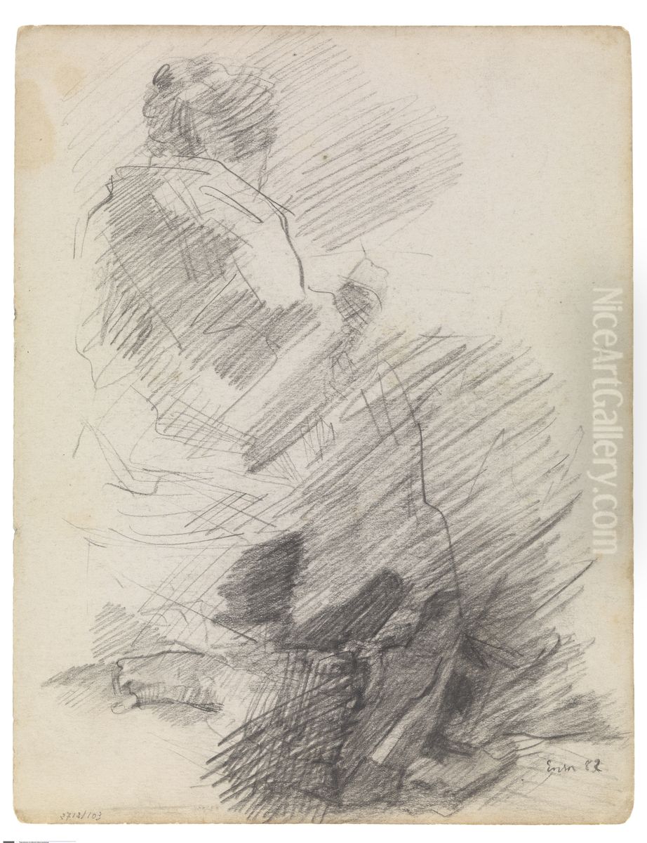 Schrijvende vrouw op rug gezien Oil Painting by James Ensor