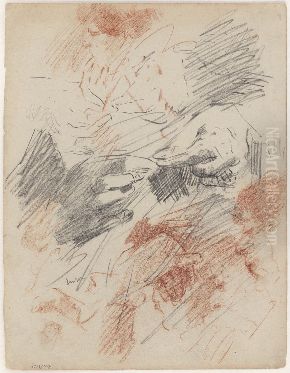 Naaiende handen Oil Painting by James Ensor