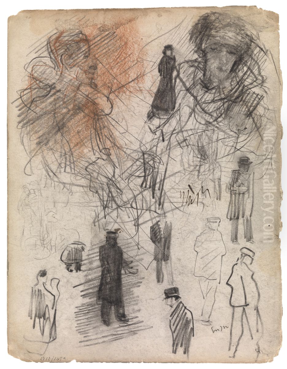 Silhouetten en hoofden Oil Painting by James Ensor