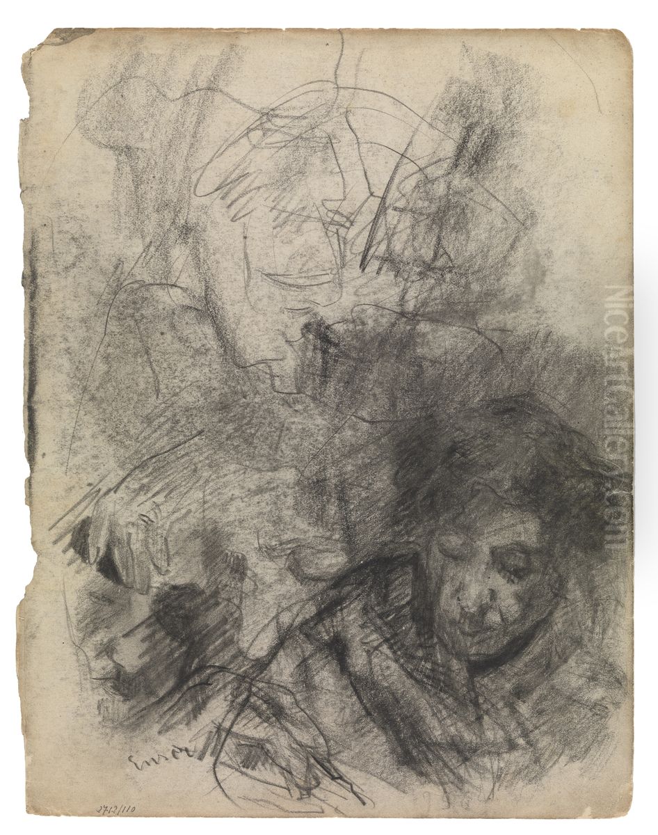 Vrouw met neergeslagen blik Oil Painting by James Ensor