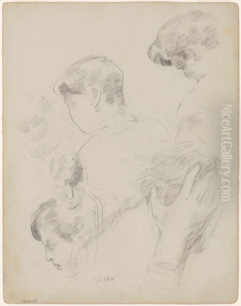 Studies van voorovergebogen hoofd Oil Painting by James Ensor