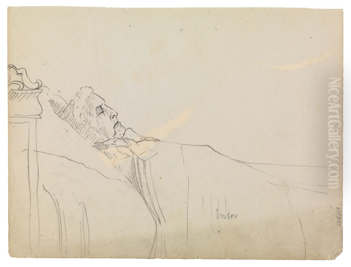 Slapende oude vrouw Oil Painting by James Ensor