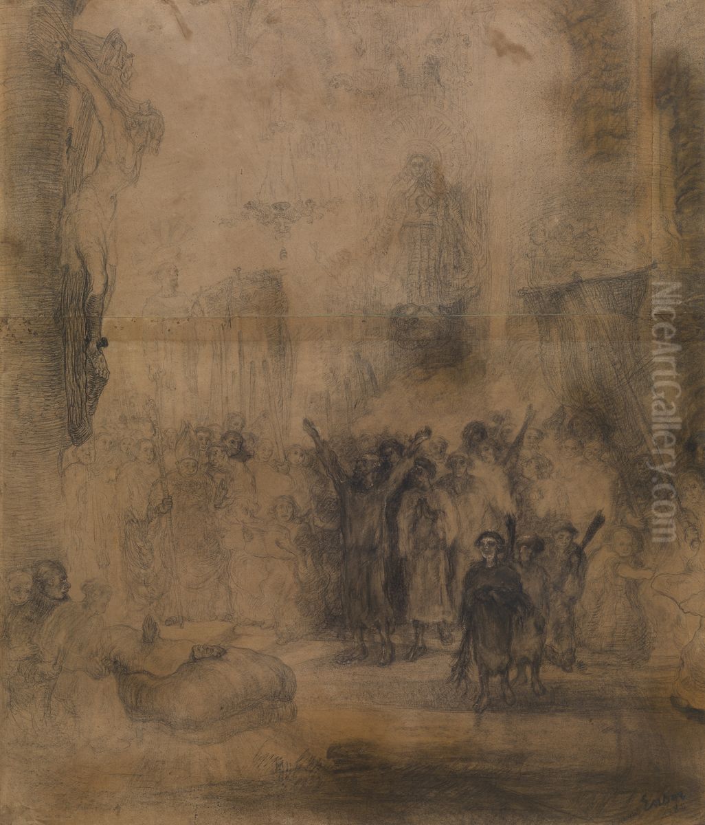 The Mystical Death of a Divine Oil Painting by James Ensor