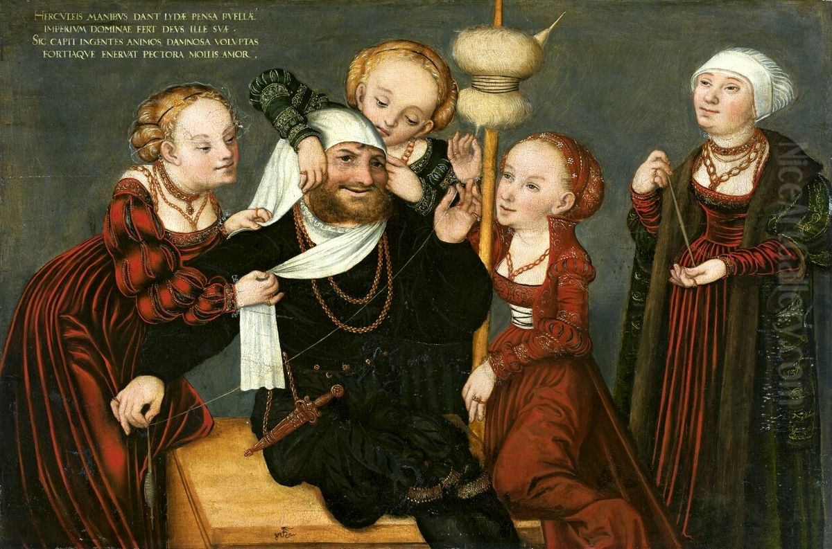Hercules at Omphale's house Oil Painting by Lucas Cranach the Elderand workshop