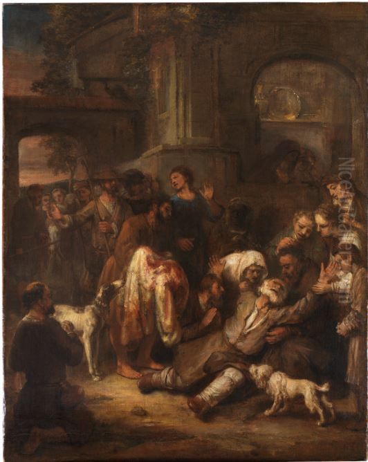 Joseph bewailed as dead by his father; the sons and daughters are unable to console him (Genesis 37:22-33) Oil Painting by Gerbrand Van Den Eeckhout