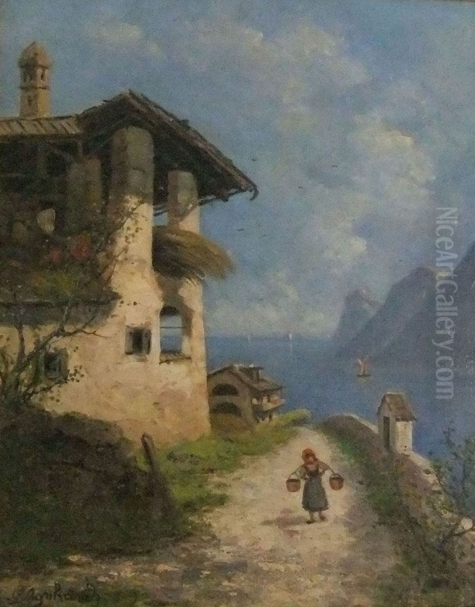 Wassertragerin am Gardasee Oil Painting by Gabriele Maria Deininger-Arnhard