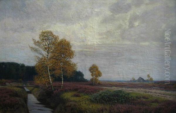 Heidelandschaft mit Bach Oil Painting by Louise Droste-Roggemann