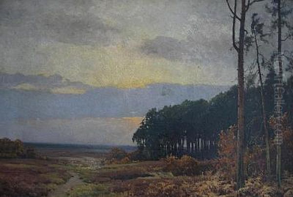 Heidelandschaft mit Kiefernwald Oil Painting by Louise Droste-Roggemann