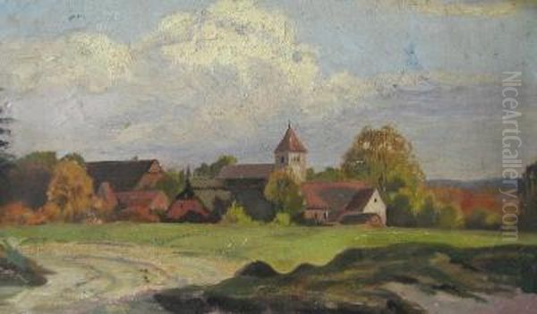 St.-Firminus-Kirche inDotlingen, Oil Painting by Louise Droste-Roggemann
