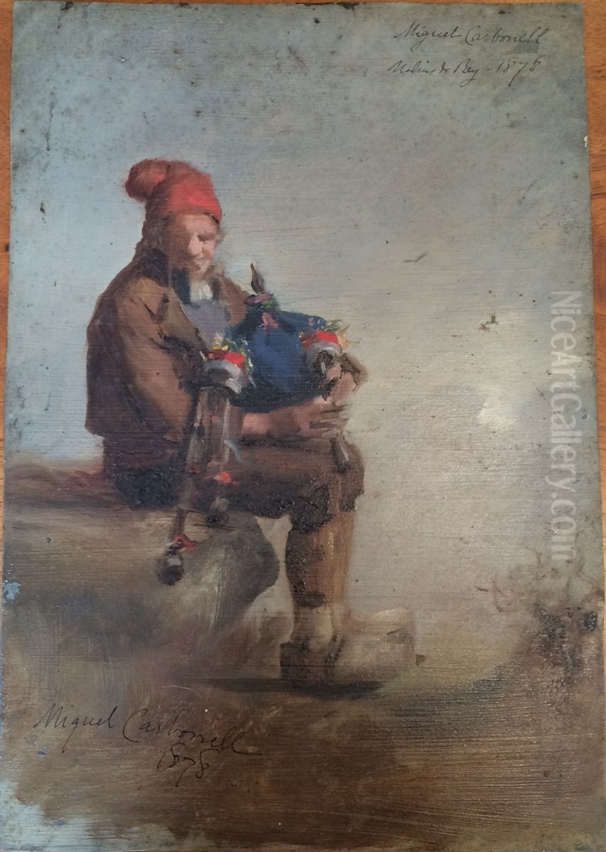 Music amb cornamusa Oil Painting by Miquel Carbonell Selva