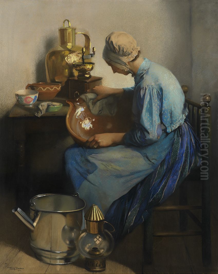 De schoonmaakster Oil Painting by Firmin Baes