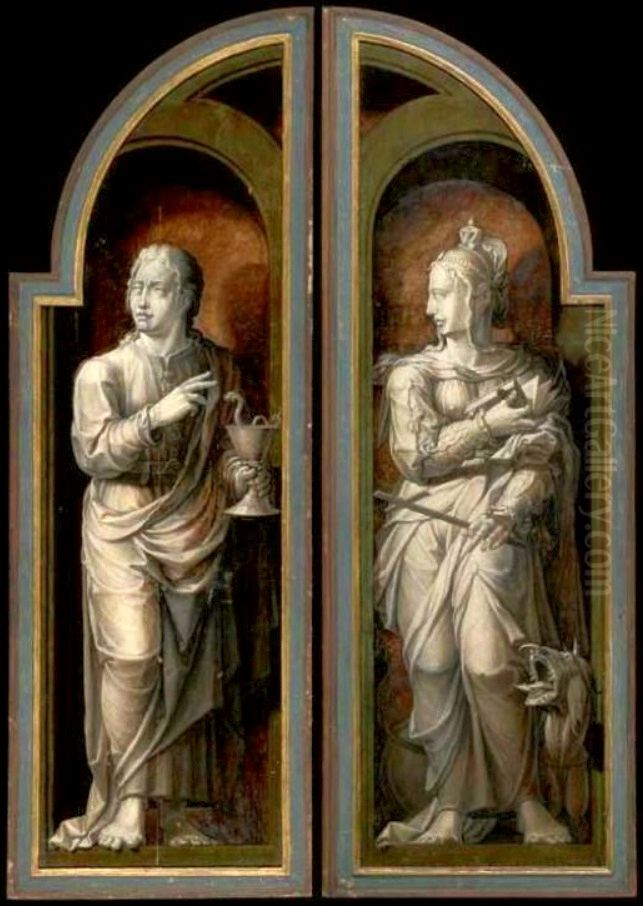 Ecce Homo Triptych, portraits of founder on the wings Oil Painting by Maarten Van Heemskerck