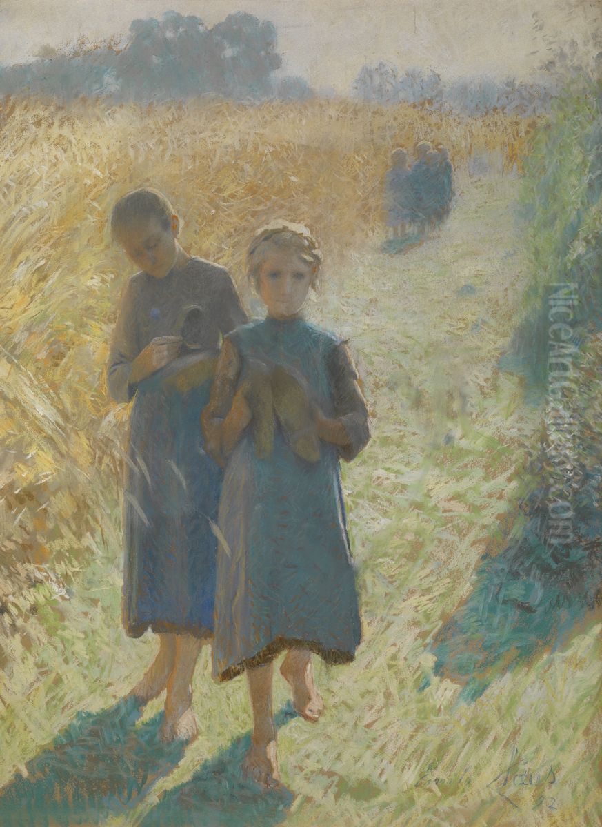 Meisjes in het veld Oil Painting by Emile Claus