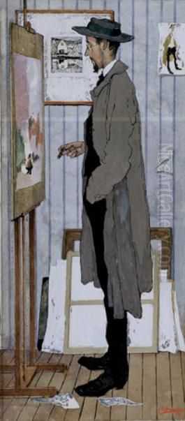 Frans Masereel in his studio Oil Painting by Jules De Bruycker