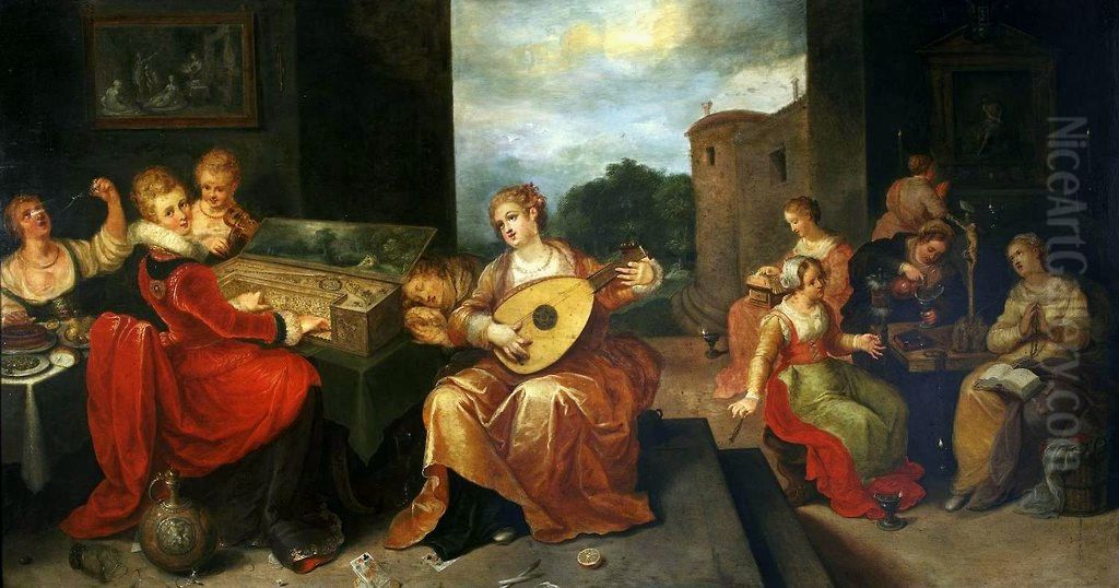 Wise and foolish maidens. Oil Painting by Hieronymous Francken I