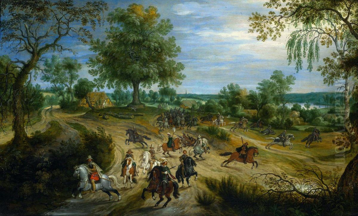 A skirmish. Oil Painting by Sebastiaen Vrancx