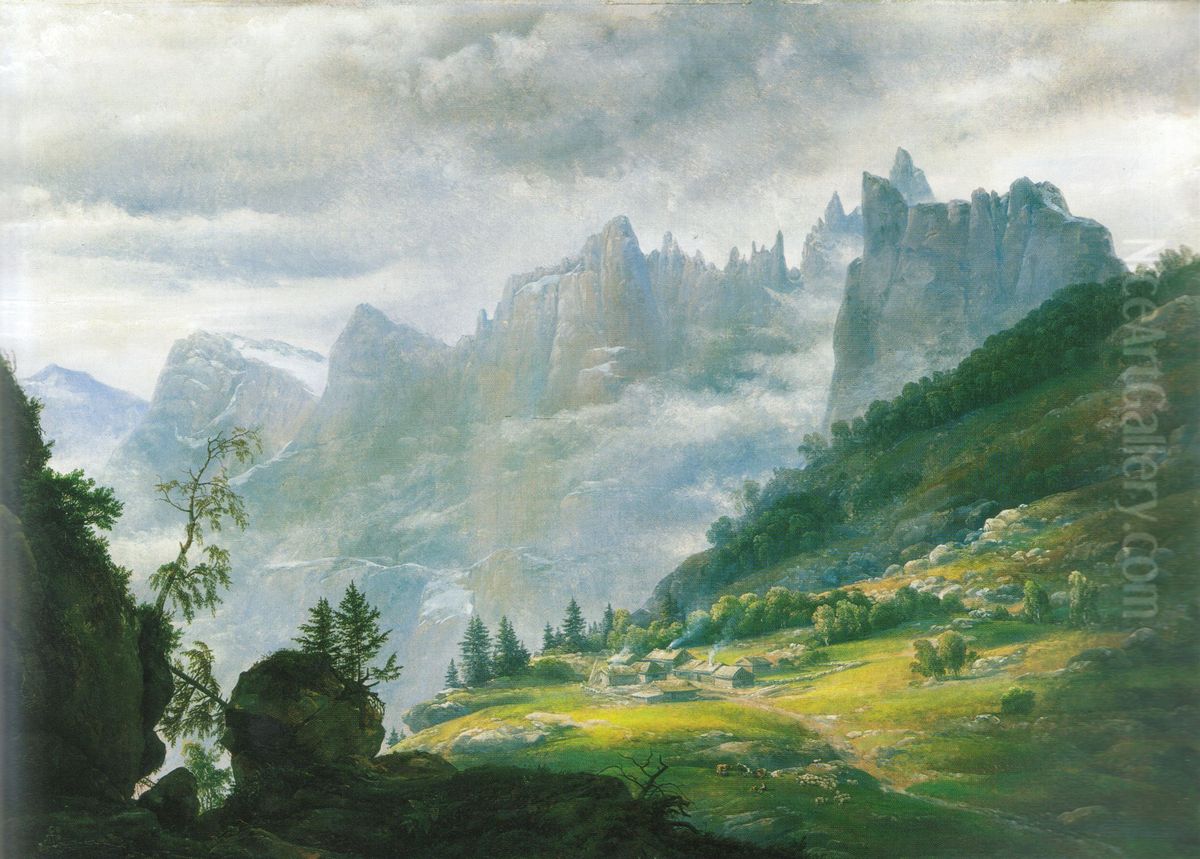Nordisk landskap med Trolltindene Oil Painting by Johan Wilhelm Ludwig Dahl