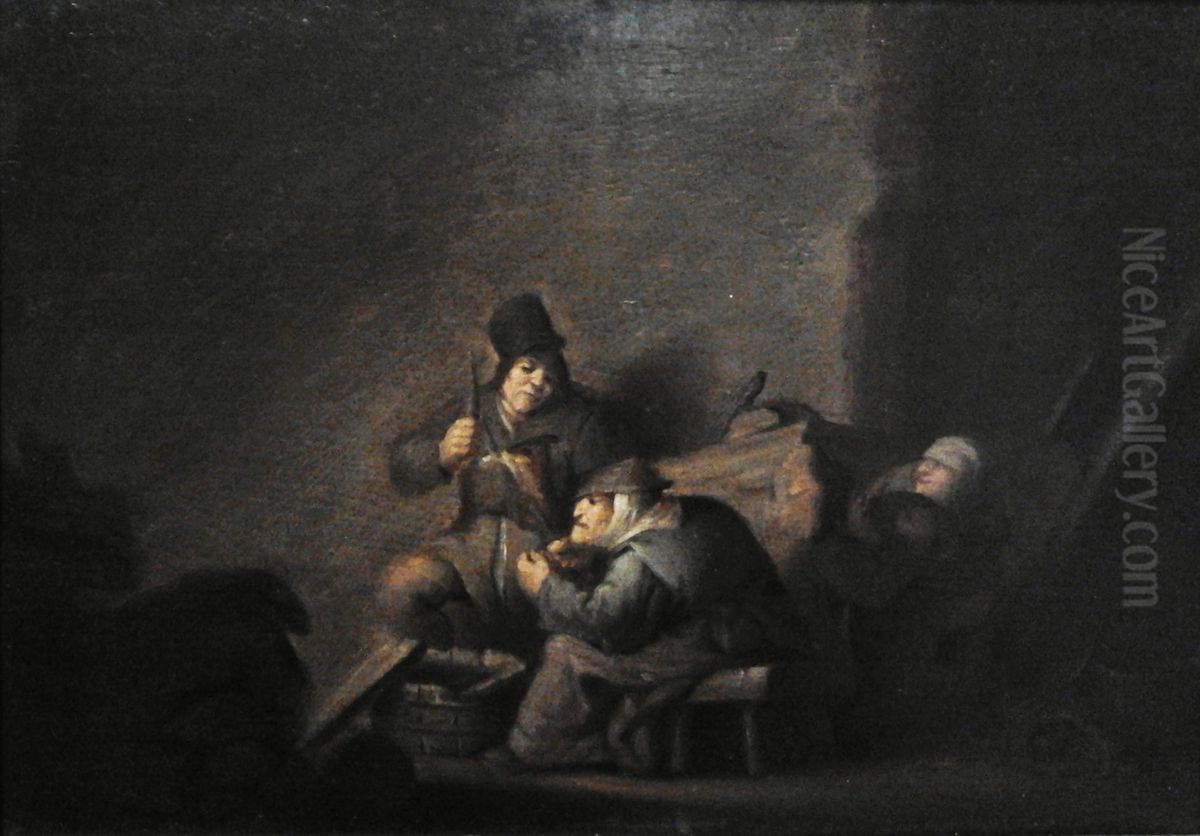 Peasant family indoors (In the kitchen). Oil Painting by Adriaen van Ostade