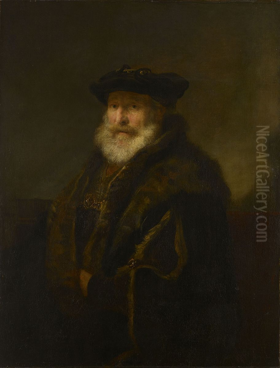 A Rabbi in a Fur Cloak Oil Painting by Rembrandt