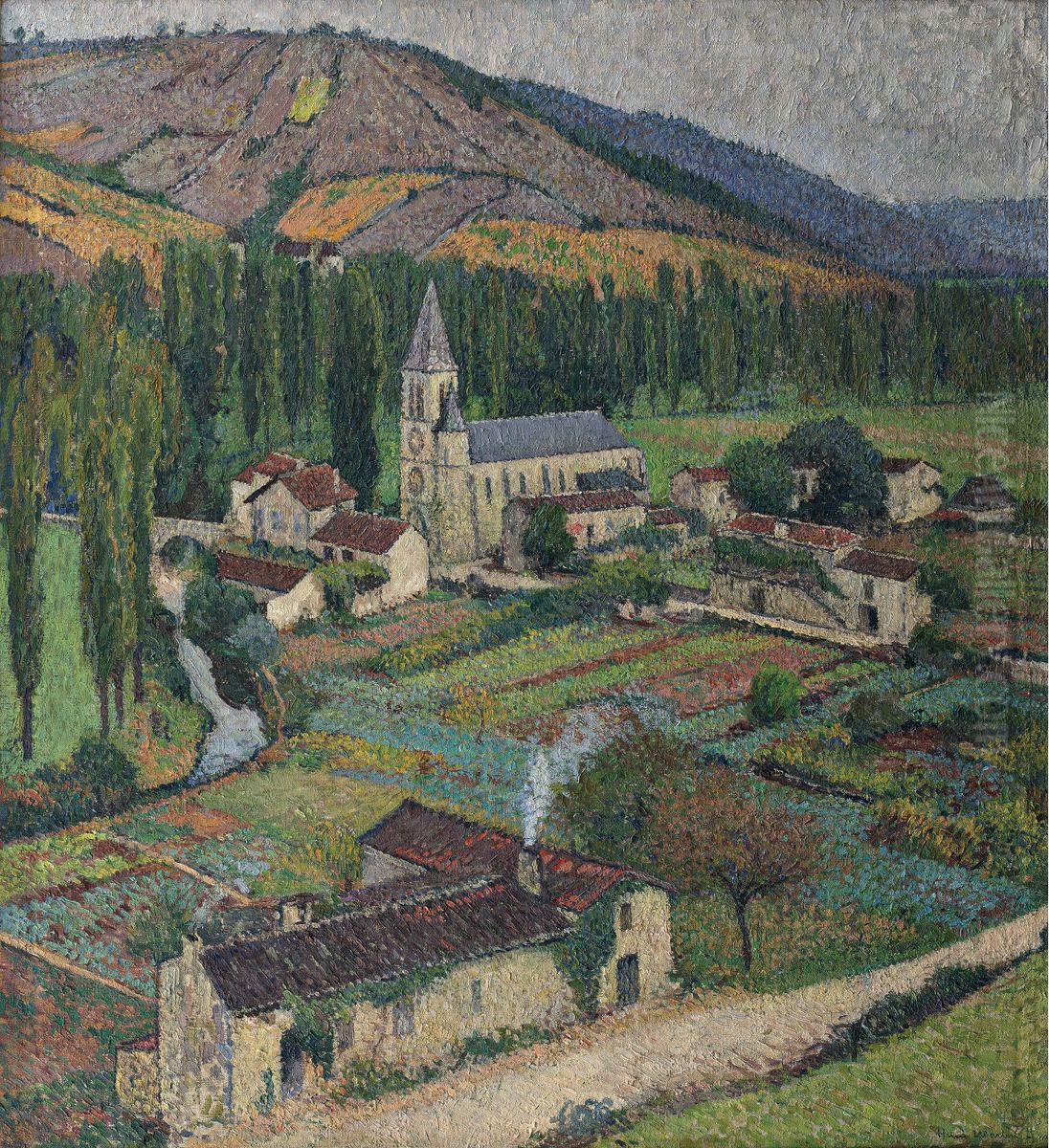 Le Village de Labastide-du-Vert et son eglise Oil Painting by Henri-Jean Guillaume Martin