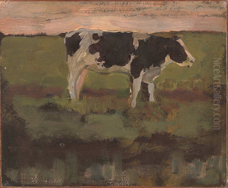 Black and White Heifer Oil Painting by Piet Mondrian
