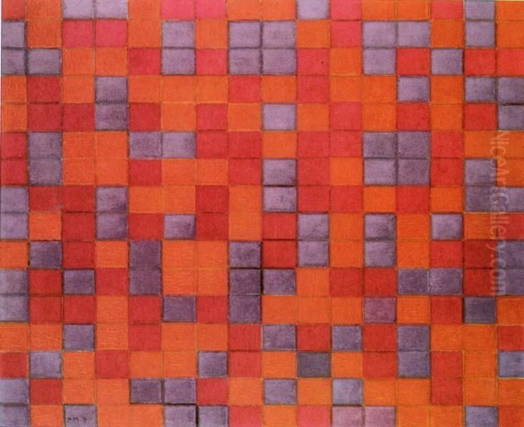 Rastercompositie 8: dambordcompositie donkere kleuren Oil Painting by Piet Mondrian