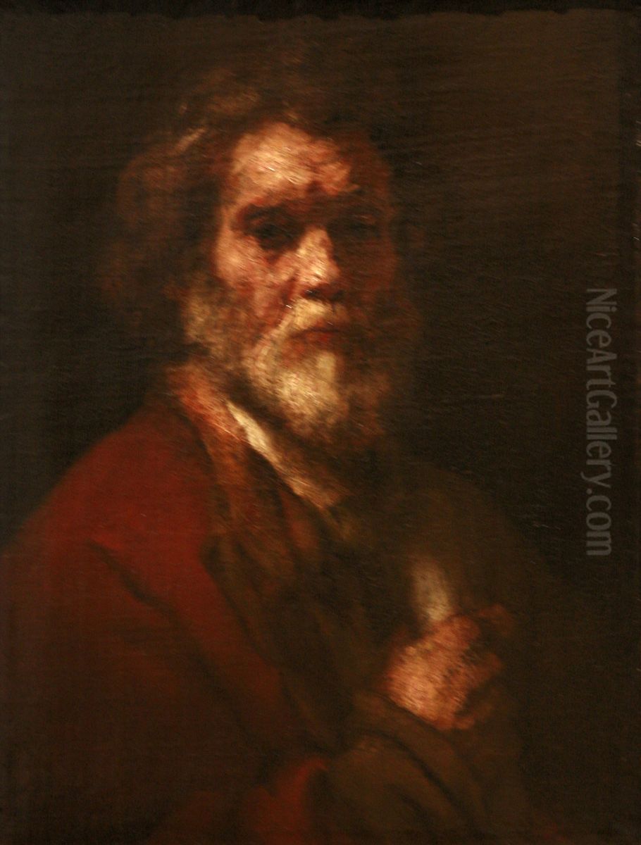 Man of about 55 holding a Roll of Paper in his Right Hand Oil Painting by Rembrandt