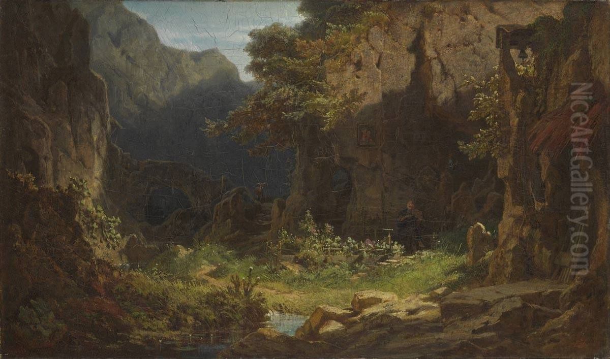 Ein Einsiedler, Violine spielend Oil Painting by Carl Spitzweg