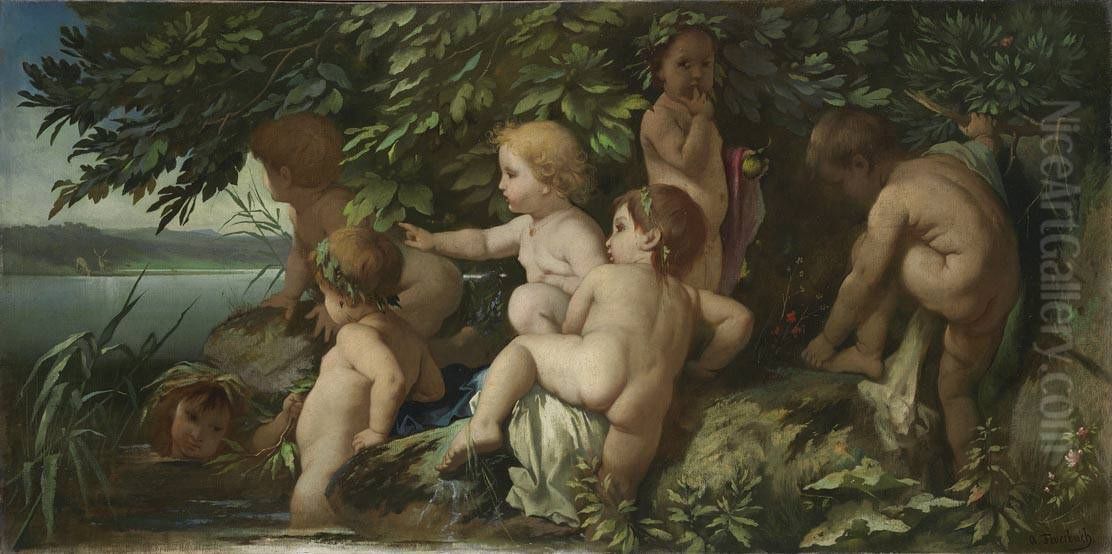 Bathing children Oil Painting by Anselm Friedrich Feuerbach