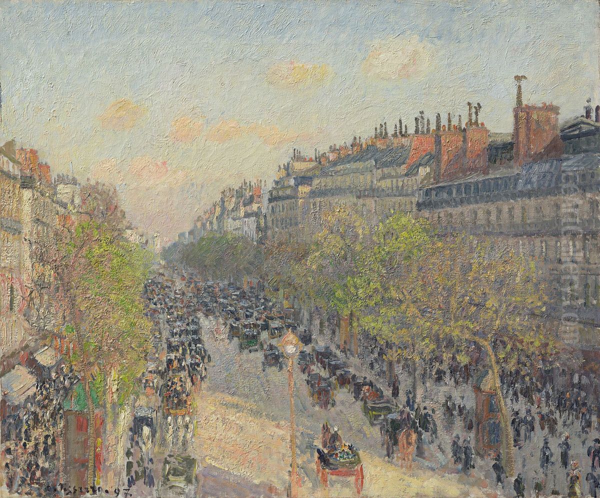 Boulevard Montmartre, Twilight Oil Painting by Camille Pissarro