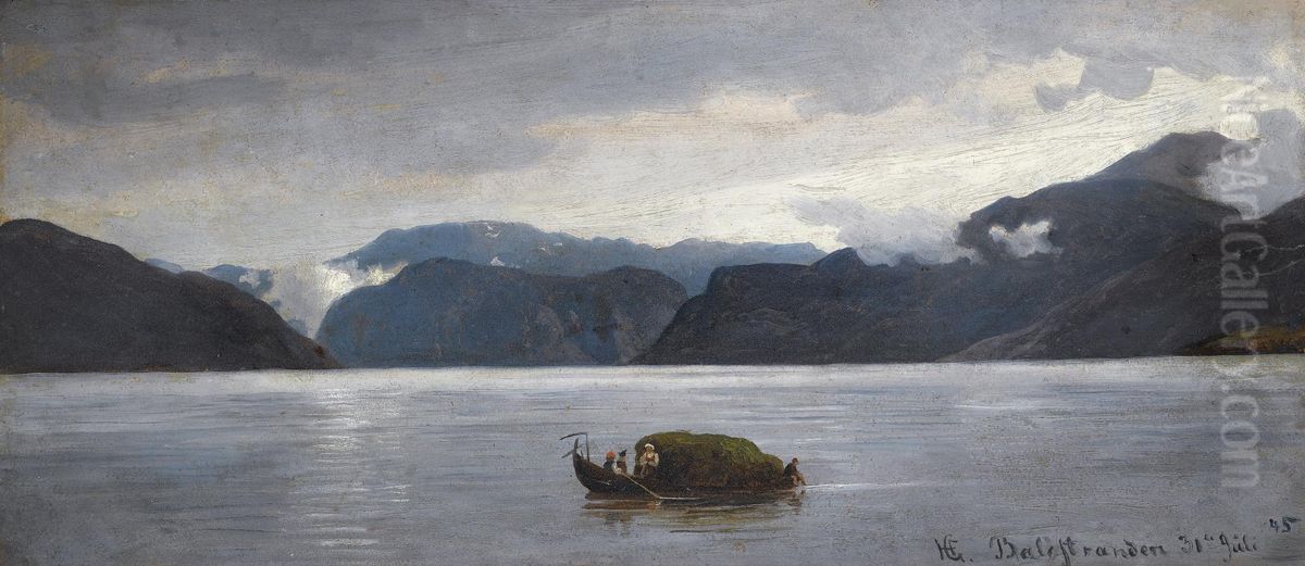 View from Balestrand Oil Painting by Hans Gude