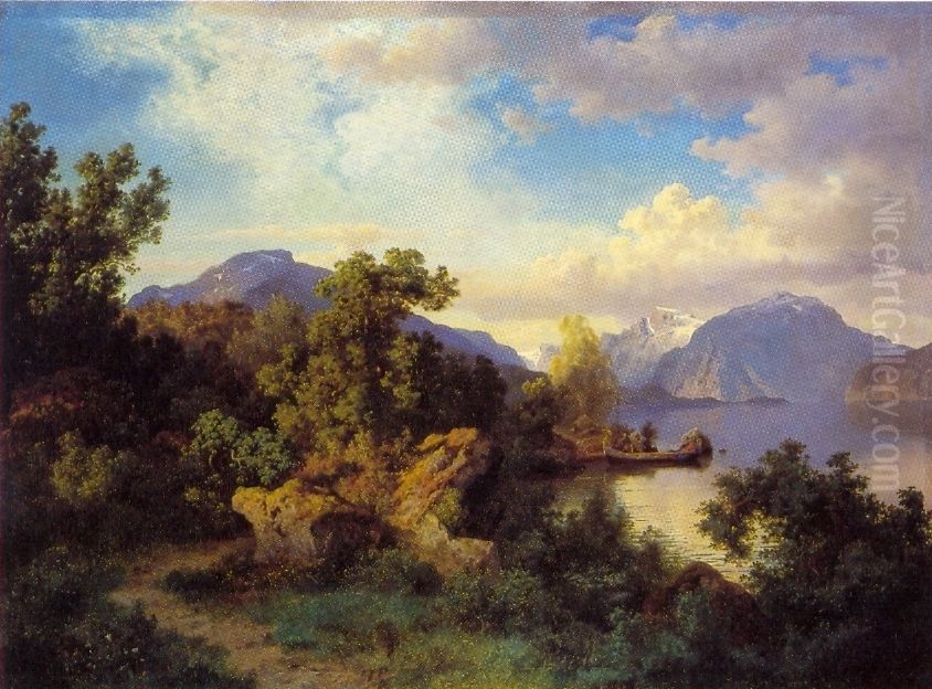 Balestrand ved garden Flesje Oil Painting by Hans Gude
