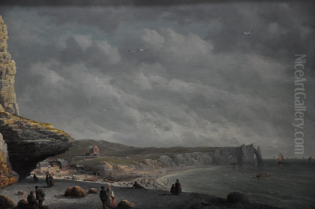 Etretat (France, Normandy) Oil Painting by Jules Bahieu