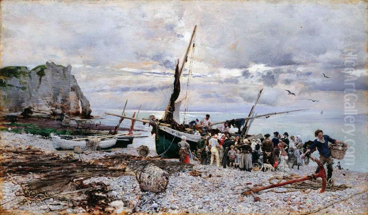 Return of the Fishing Boats, Etretat Oil Painting by Giovanni Boldini