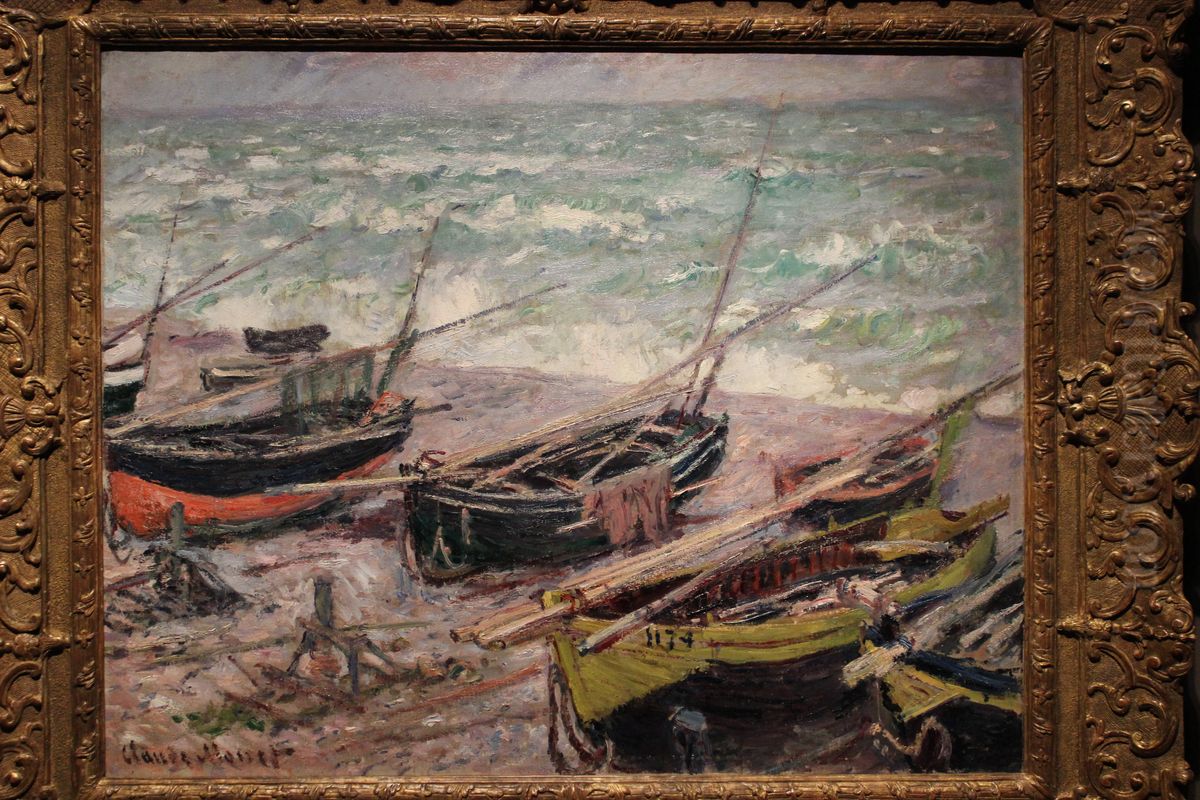 Fishing Boats at Etretat Oil Painting by Claude Oscar Monet