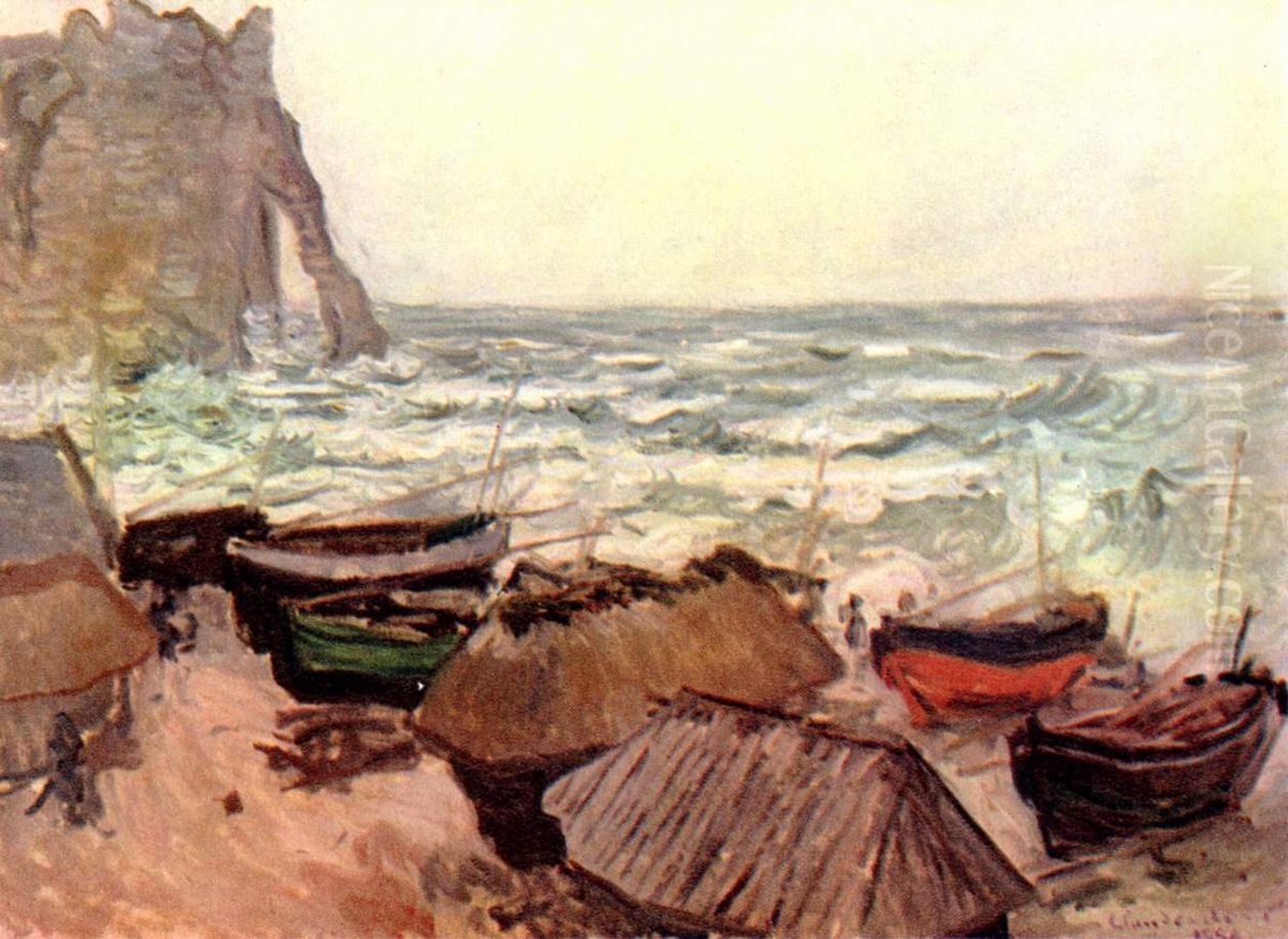 Fishing Boats and the Porte d'Aval Oil Painting by Claude Oscar Monet