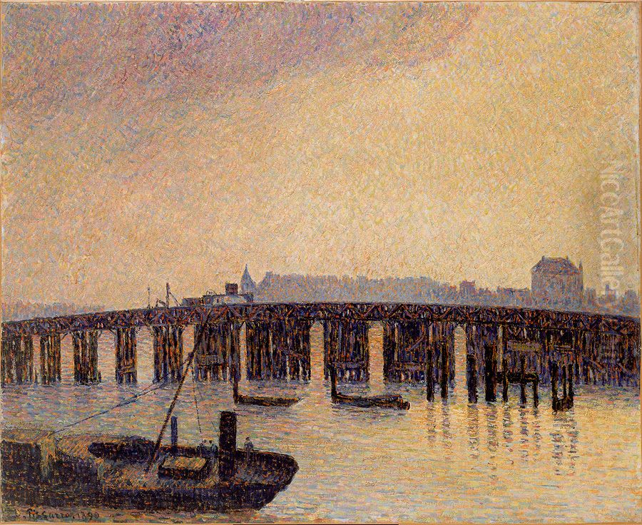 Le Vieux Pont de Chelsea, Londres Oil Painting by Camille Pissarro