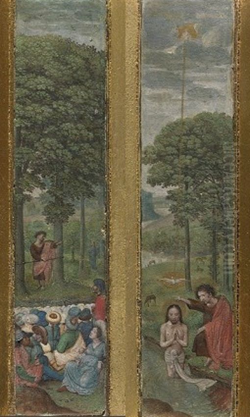 John the Baptist preaching and the Baptism of Jesus Oil Painting by Simon Bening