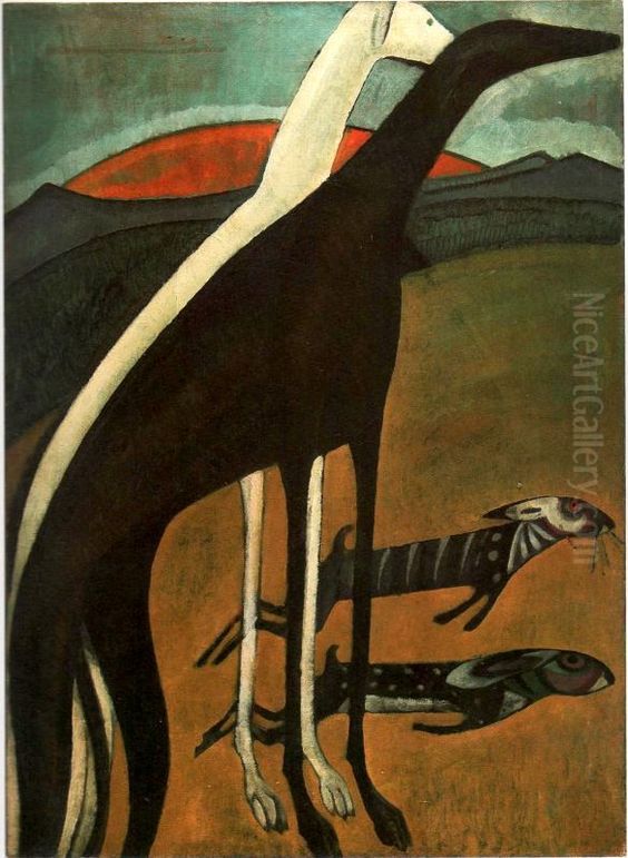 Os galgos Oil Painting by Amadeo De Souza Cardoso