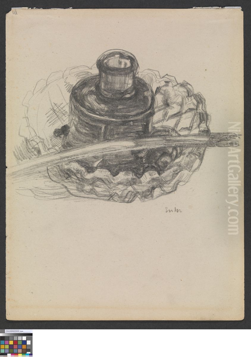 Pen and inkpot on a glass dish Oil Painting by James Ensor