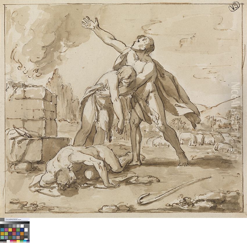 Adam en Eva bewenen de dode Abel Oil Painting by Vincenzo Camuccini