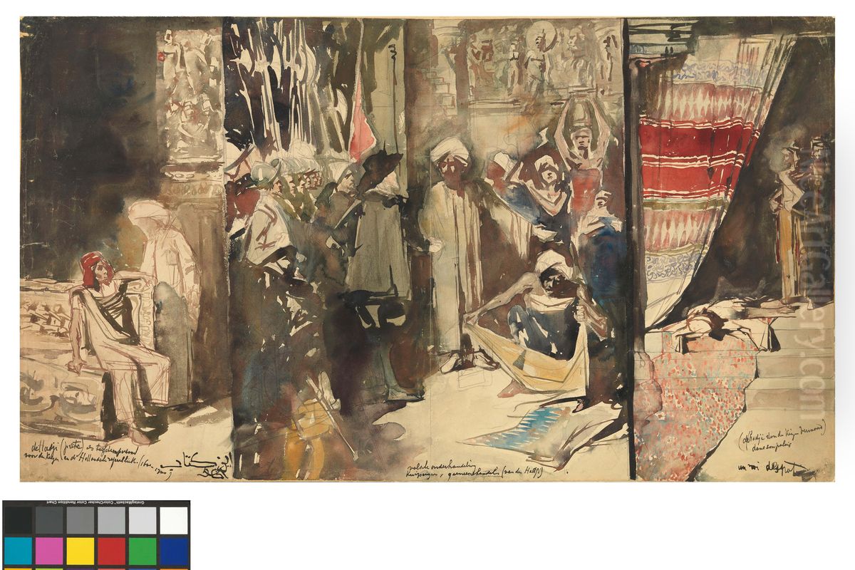 Large Indian Triptych Oil Painting by Jan Toorop