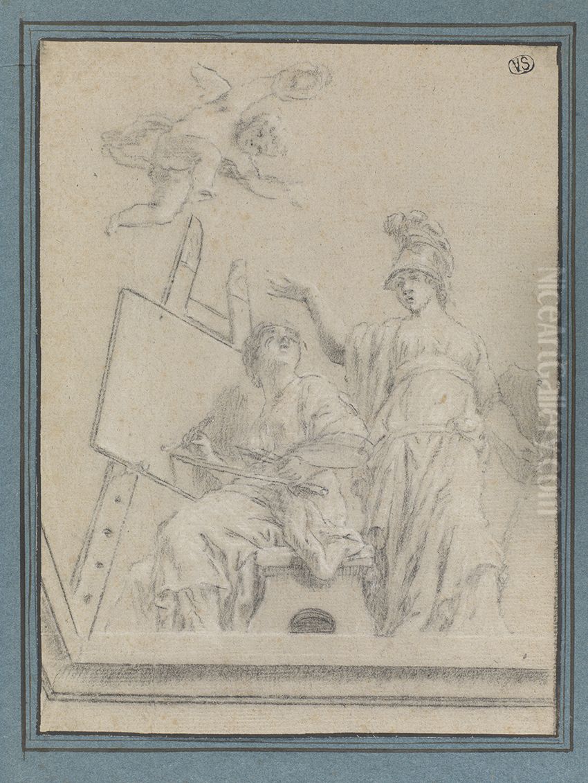 Minerva kroont de Schilderkunst Oil Painting by Andries Cornelis Lens