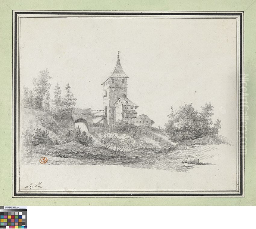 Landschap met toren Oil Painting by Jean-Francois Legillon