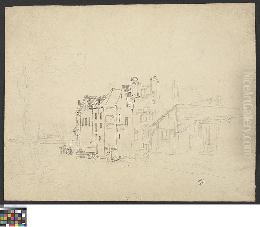 Huizen langs het water Oil Painting by Pieter-Frans De Noter