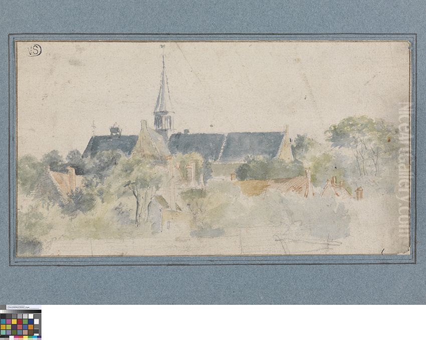 Landschap met kerk Oil Painting by Pieter-Frans De Noter