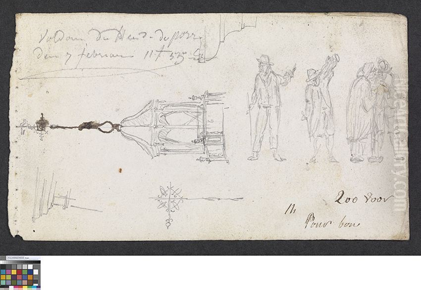 Studies van figuren en een torenspits Oil Painting by Pieter-Frans De Noter