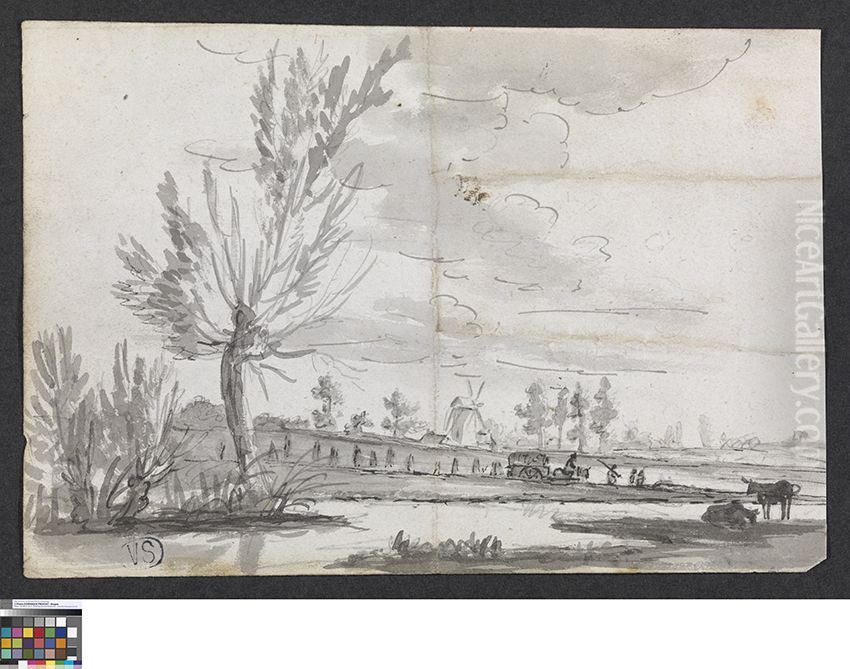 Landschap Oil Painting by Pieter-Frans De Noter