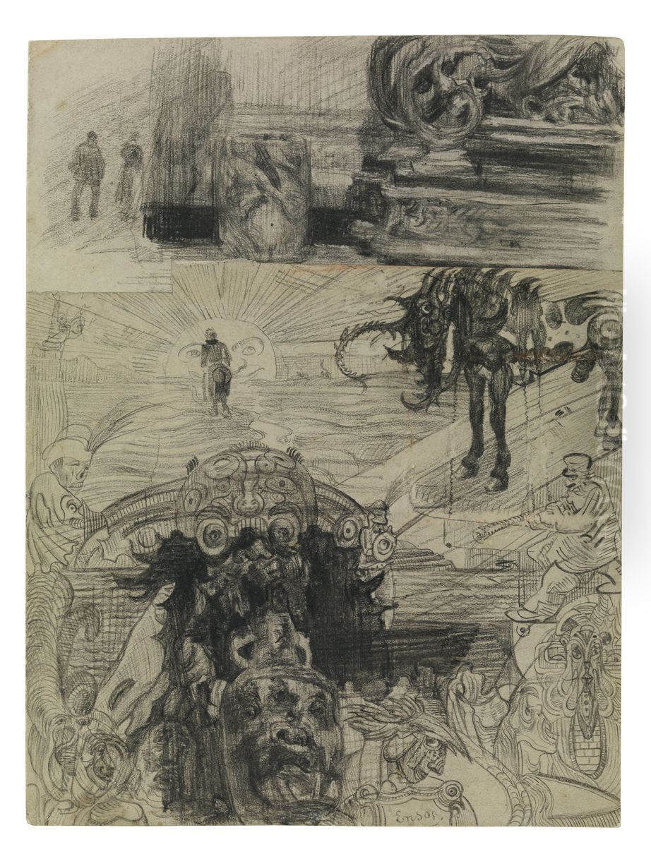 Hippogriff, Evil Spirits, Interior Elements Oil Painting by James Ensor