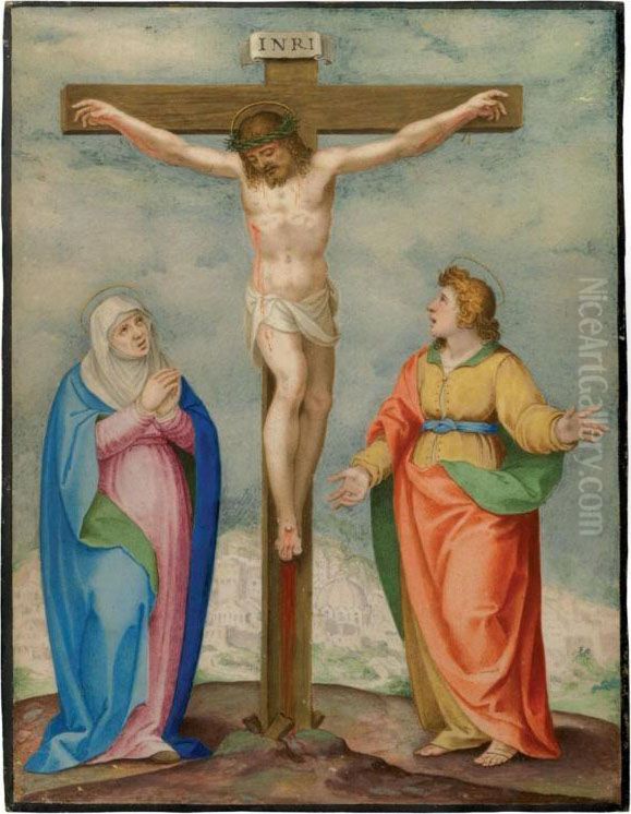 Madonna E San Giovanni Ai Piedi Della Croce Oil Painting by Giovanni B. (Il Genvovese) Castello